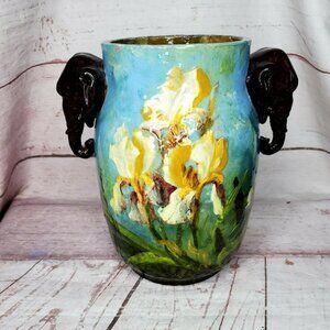 Rare Vintage V.S.L Elephant Handle Floral Vase | 1970s French Multicolored